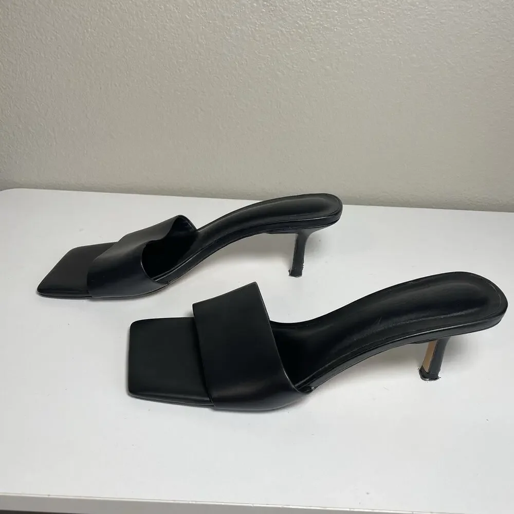 Tony Bianco Black Square Toe Mule Heels